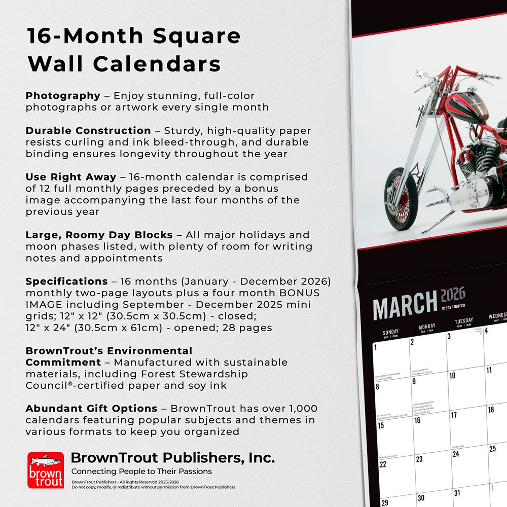 Orange County Choppers OFFICIAL | 2026 12 x 24 Inch (Hanging) Monthly Square Wall Calendar
