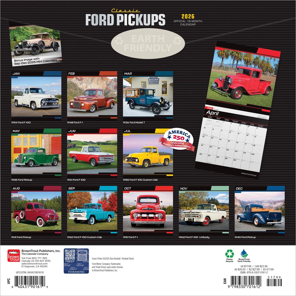 Classic Ford Pickups OFFICIAL | 2026 12 x 24 Inch (Hanging) Monthly Square Wall Calendar | Foil Stamped Cover