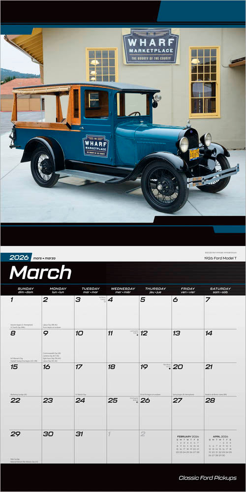 Classic Ford Pickups OFFICIAL | 2026 12 x 24 Inch (Hanging) Monthly Square Wall Calendar | Foil Stamped Cover
