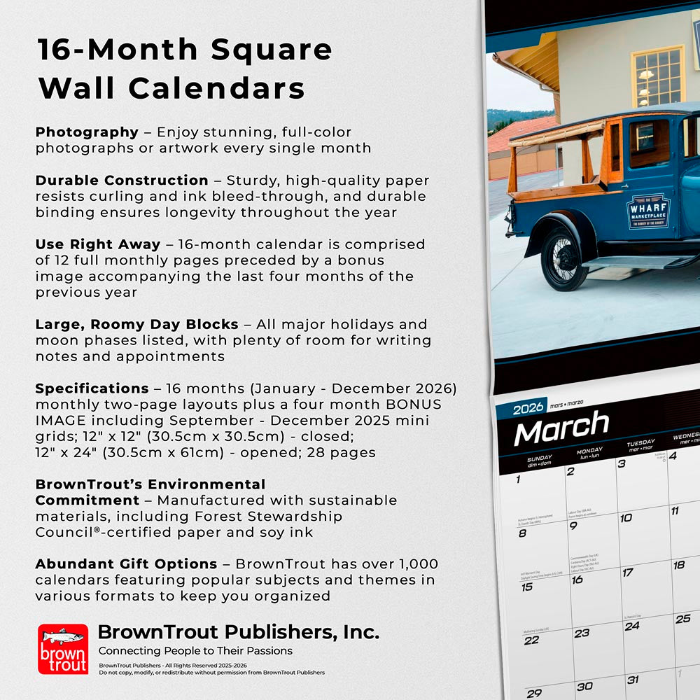 Classic Ford Pickups OFFICIAL | 2026 12 x 24 Inch (Hanging) Monthly Square Wall Calendar | Foil Stamped Cover