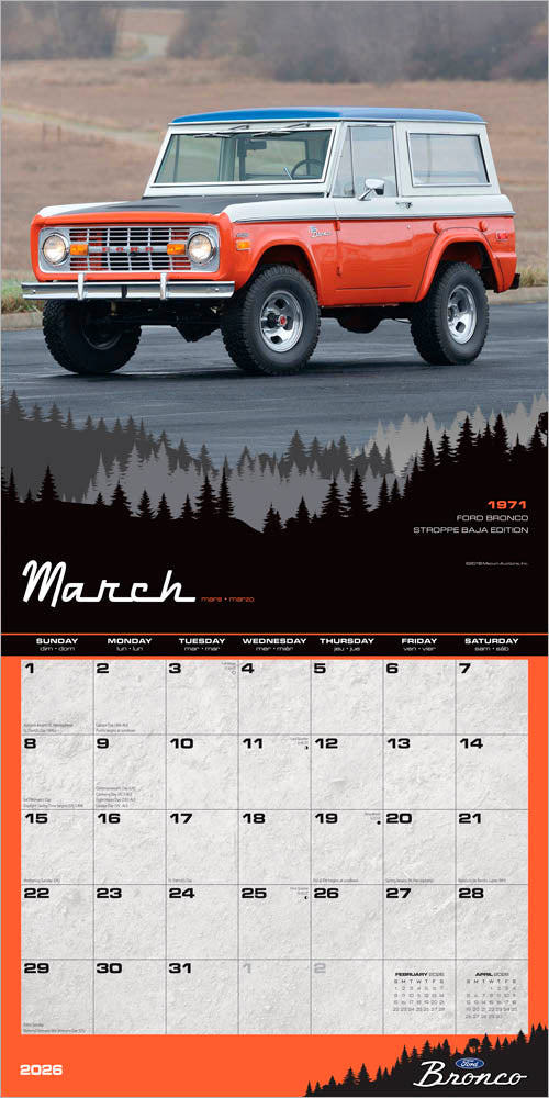 Ford Bronco OFFICIAL | 2026 12 x 24 Inch (Hanging) Monthly Square Wall Calendar