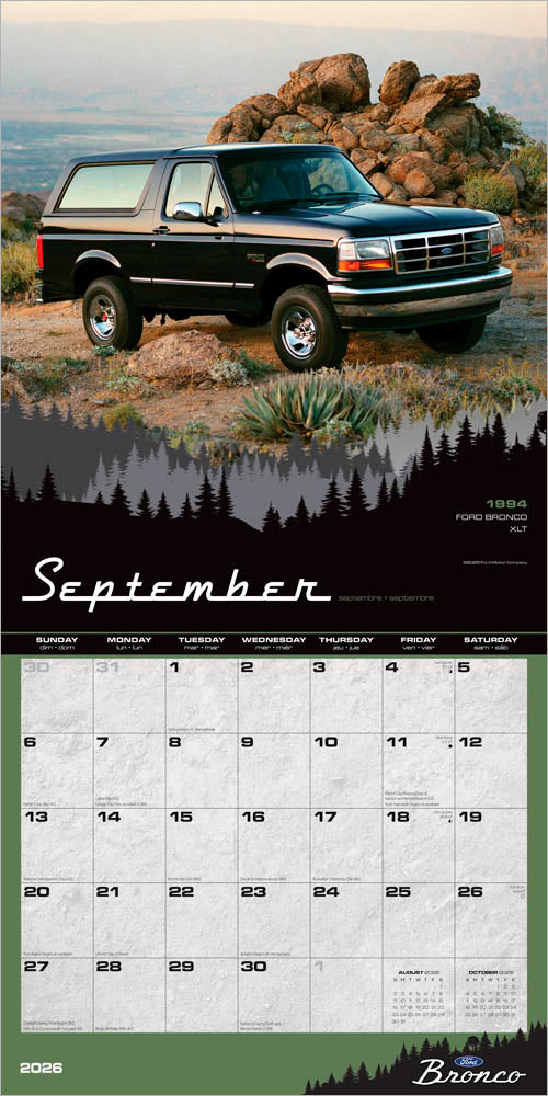 Ford Bronco OFFICIAL | 2026 12 x 24 Inch (Hanging) Monthly Square Wall Calendar