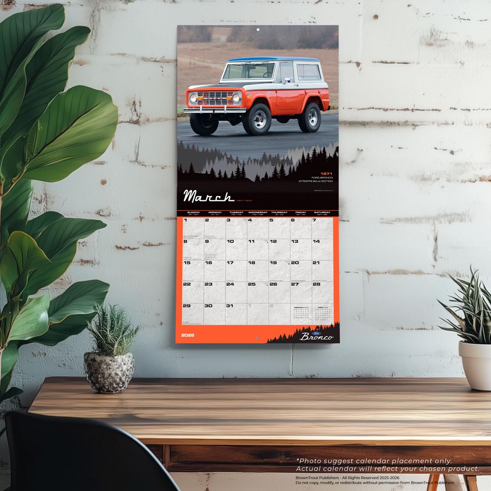 Ford Bronco OFFICIAL | 2026 12 x 24 Inch (Hanging) Monthly Square Wall Calendar