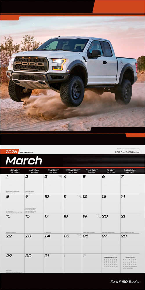 Ford F150 Trucks OFFICIAL | 2026 12 x 24 Inch (Hanging) Monthly Square Wall Calendar