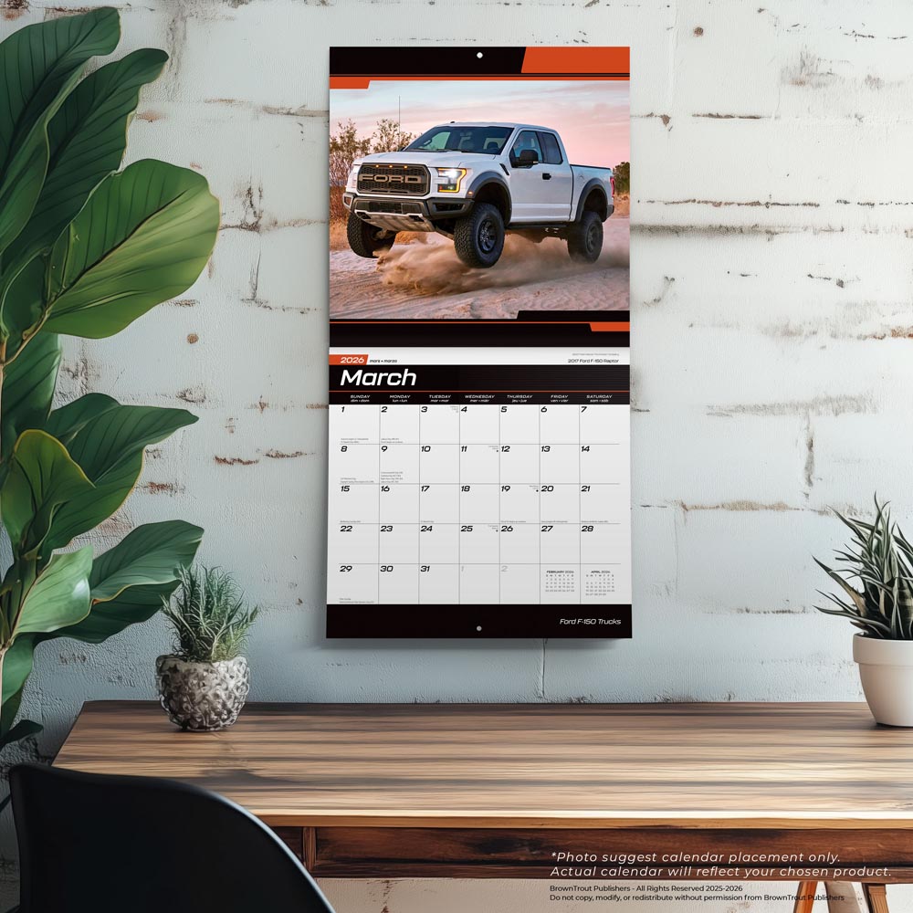 Ford F150 Trucks OFFICIAL | 2026 12 x 24 Inch (Hanging) Monthly Square Wall Calendar