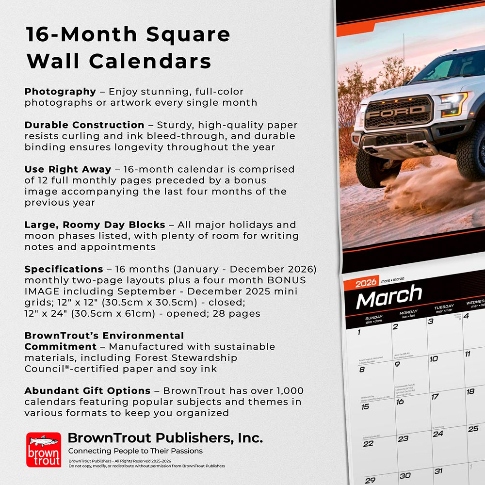 Ford F150 Trucks OFFICIAL | 2026 12 x 24 Inch (Hanging) Monthly Square Wall Calendar