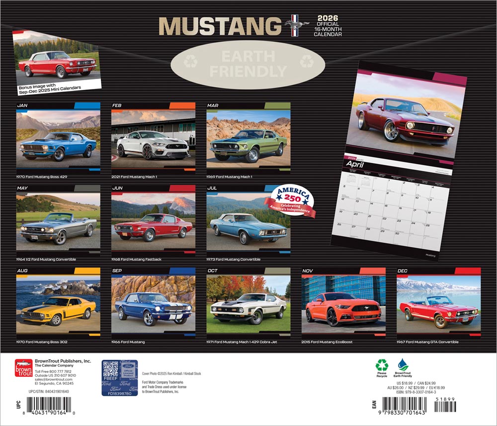 Ford Mustang OFFICIAL | 2026 14 x 24 Inch (Hanging) Monthly Deluxe Wall Calendar | Foil Stamped Cover