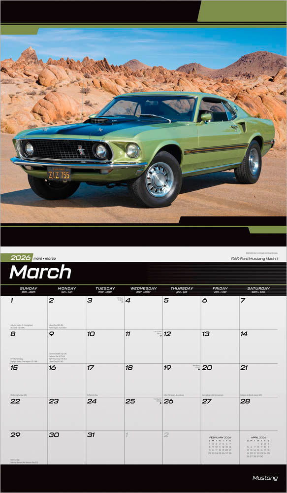 Ford Mustang OFFICIAL | 2026 14 x 24 Inch (Hanging) Monthly Deluxe Wall Calendar | Foil Stamped Cover