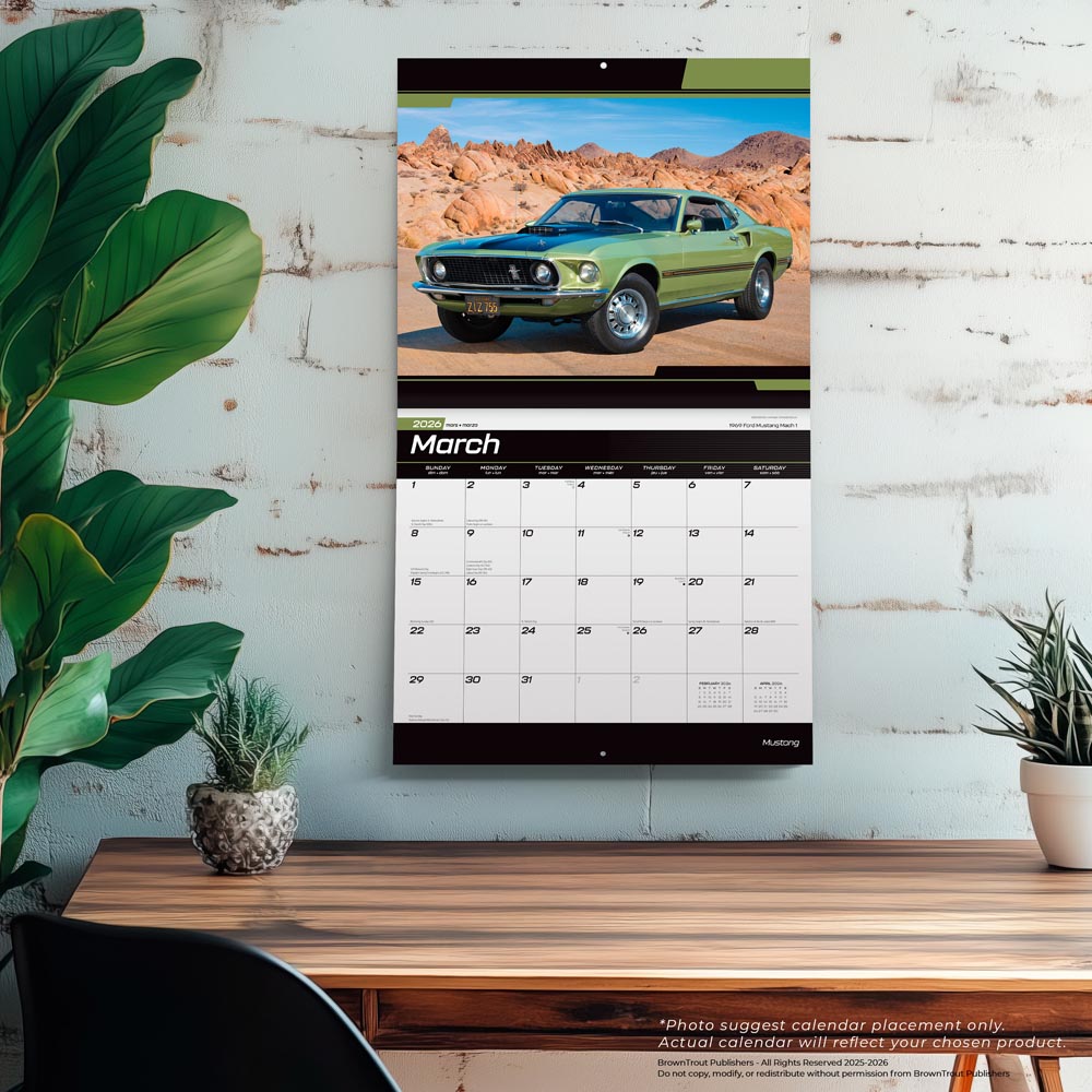 Ford Mustang OFFICIAL | 2026 14 x 24 Inch (Hanging) Monthly Deluxe Wall Calendar | Foil Stamped Cover