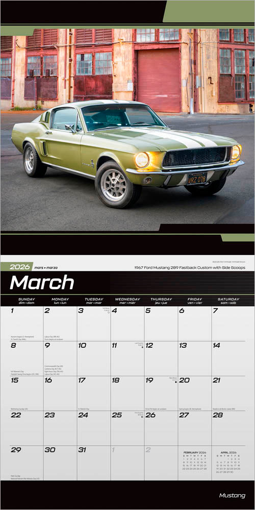 Ford Mustang OFFICIAL | 2026 12 x 24 Inch (Hanging) Monthly Square Wall Calendar | Foil Stamped Cover