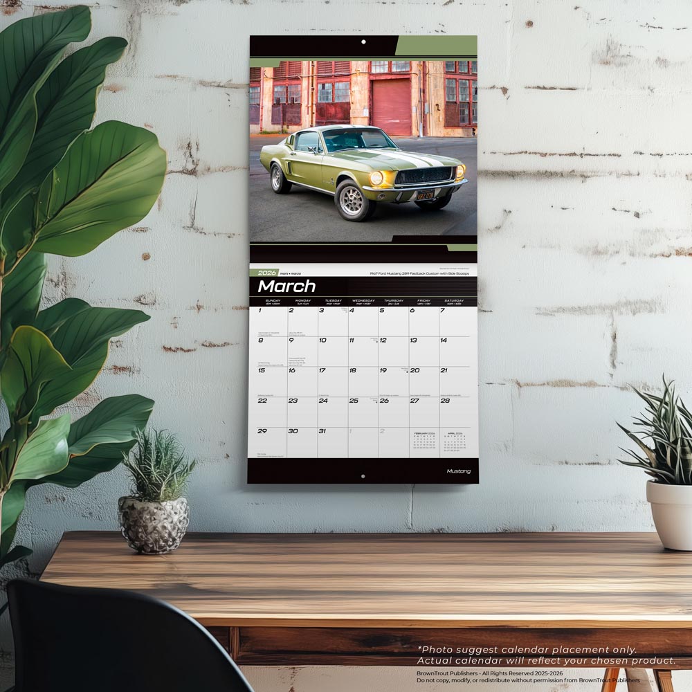 Ford Mustang OFFICIAL | 2026 12 x 24 Inch (Hanging) Monthly Square Wall Calendar | Foil Stamped Cover