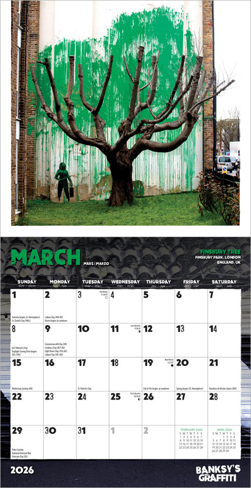 Banksy's Graffiti OFFICIAL | 2026 7 x 14 Inch (Hanging) Monthly Mini Wall Calendar