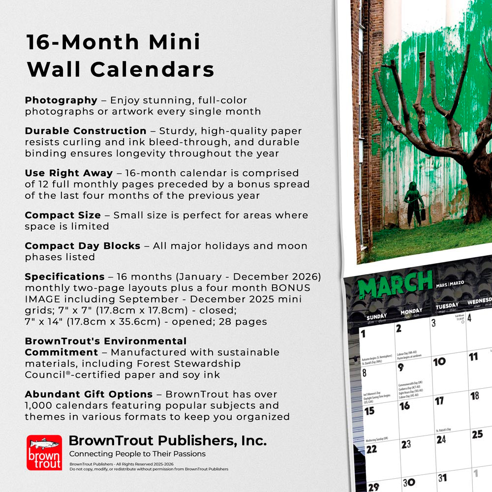 Banksy's Graffiti OFFICIAL | 2026 7 x 14 Inch (Hanging) Monthly Mini Wall Calendar