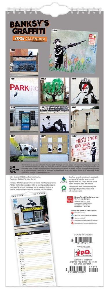 Banksy's Graffiti OFFICIAL | 2026 5.7 x 16.5 Inch (Hanging) Monthly Slimline Wall Calendar