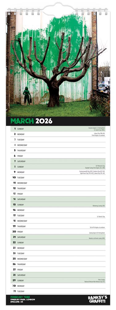 Banksy's Graffiti OFFICIAL | 2026 5.7 x 16.5 Inch (Hanging) Monthly Slimline Wall Calendar