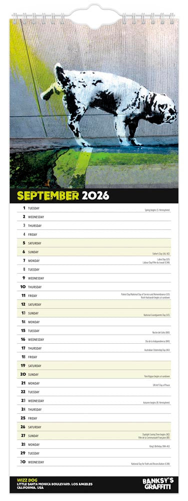 Banksy's Graffiti OFFICIAL | 2026 5.7 x 16.5 Inch (Hanging) Monthly Slimline Wall Calendar