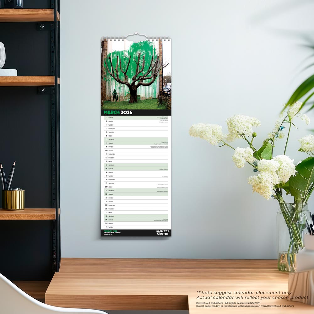 Banksy's Graffiti OFFICIAL | 2026 5.7 x 16.5 Inch (Hanging) Monthly Slimline Wall Calendar