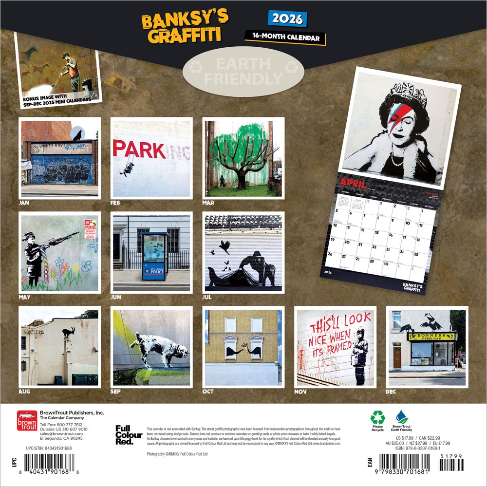 Banksy's Graffiti OFFICIAL | 2026 12 x 24 Inch (Hanging) Monthly Square Wall Calendar