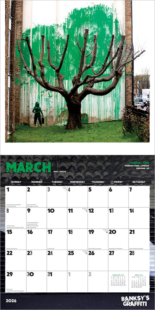 Banksy's Graffiti OFFICIAL | 2026 12 x 24 Inch (Hanging) Monthly Square Wall Calendar