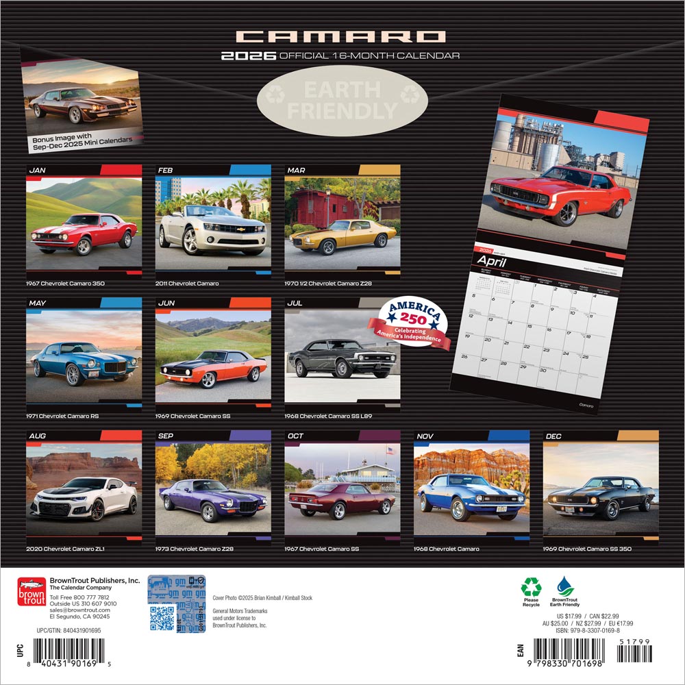 Camaro OFFICIAL | 2026 12 x 24 Inch (Hanging) Monthly Square Wall Calendar