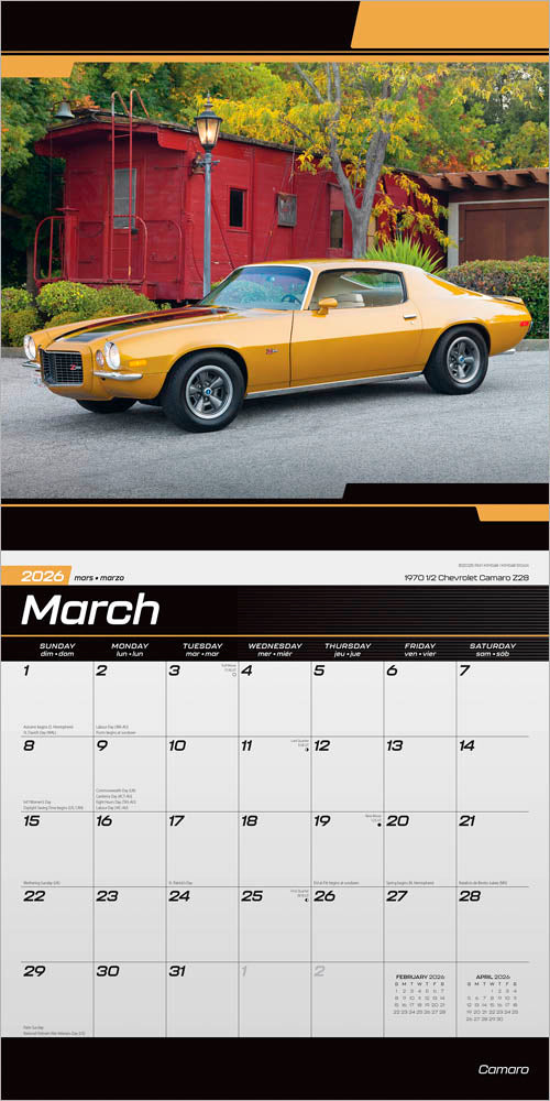 Camaro OFFICIAL | 2026 12 x 24 Inch (Hanging) Monthly Square Wall Calendar