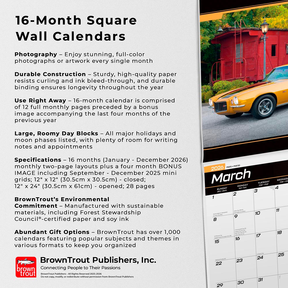 Camaro OFFICIAL | 2026 12 x 24 Inch (Hanging) Monthly Square Wall Calendar