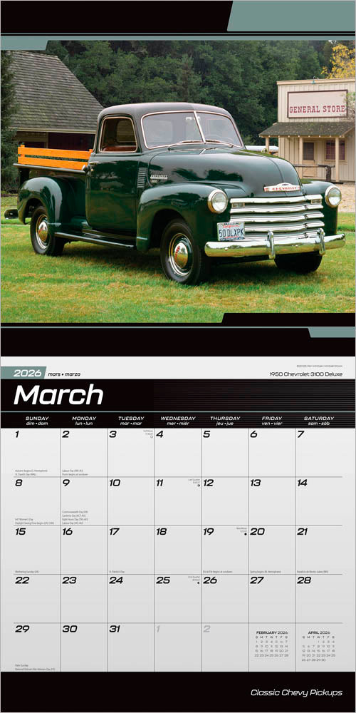 Classic Chevy Pickups OFFICIAL | 2026 12 x 24 Inch (Hanging) Monthly Square Wall Calendar | Foil Stamped Cover