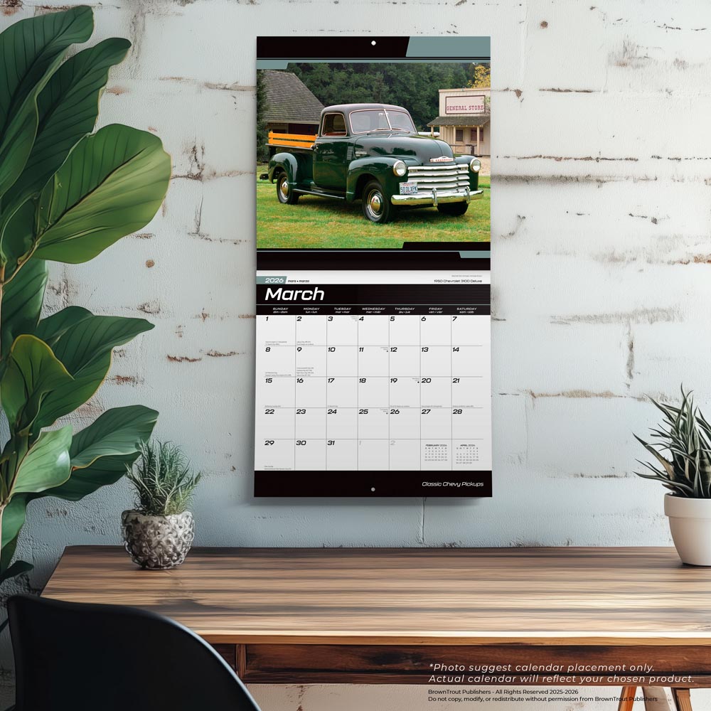 Classic Chevy Pickups OFFICIAL | 2026 12 x 24 Inch (Hanging) Monthly Square Wall Calendar | Foil Stamped Cover