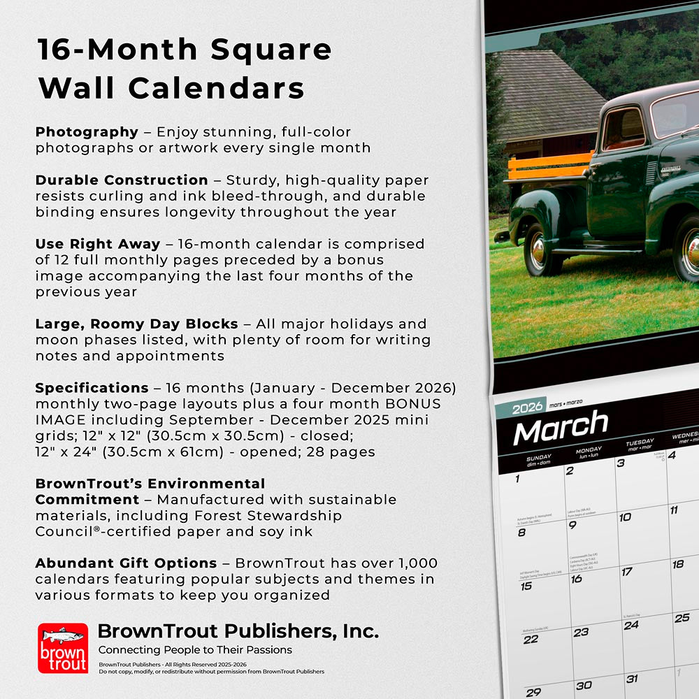 Classic Chevy Pickups OFFICIAL | 2026 12 x 24 Inch (Hanging) Monthly Square Wall Calendar | Foil Stamped Cover