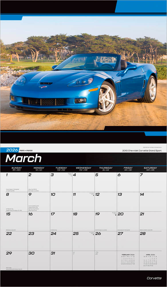 Corvette OFFICIAL | 2026 14 x 24 Inch (Hanging) Monthly Deluxe Wall Calendar | Foil Stamped Cover