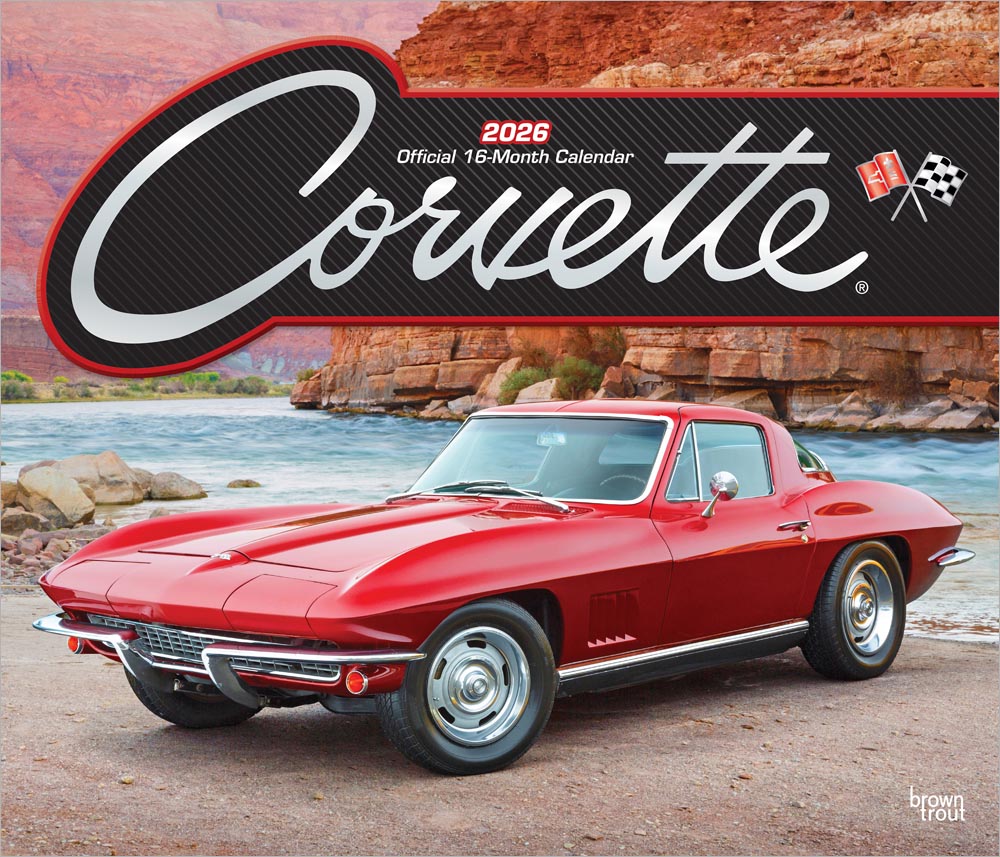 Corvette OFFICIAL | 2026 14 x 24 Inch (Hanging) Monthly Deluxe Wall Calendar | Foil Stamped Cover
