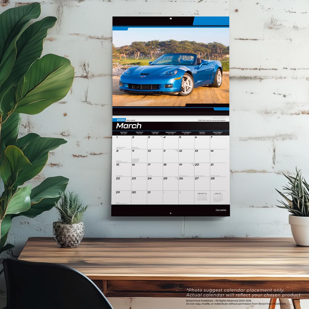 Corvette OFFICIAL | 2026 14 x 24 Inch (Hanging) Monthly Deluxe Wall Calendar | Foil Stamped Cover