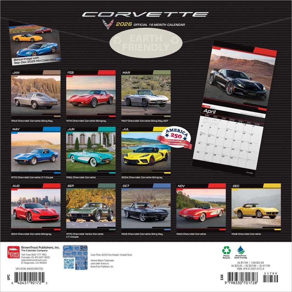 Corvette OFFICIAL | 2026 12 x 24 Inch (Hanging) Monthly Square Wall Calendar