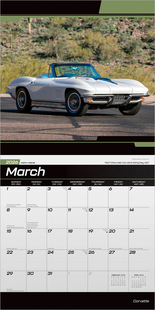 Corvette OFFICIAL | 2026 12 x 24 Inch (Hanging) Monthly Square Wall Calendar