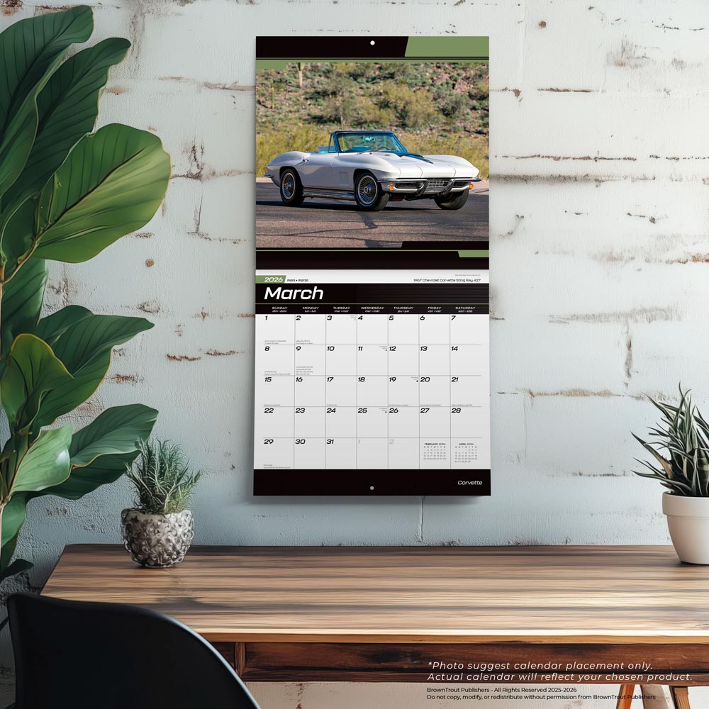 Corvette OFFICIAL | 2026 12 x 24 Inch (Hanging) Monthly Square Wall Calendar