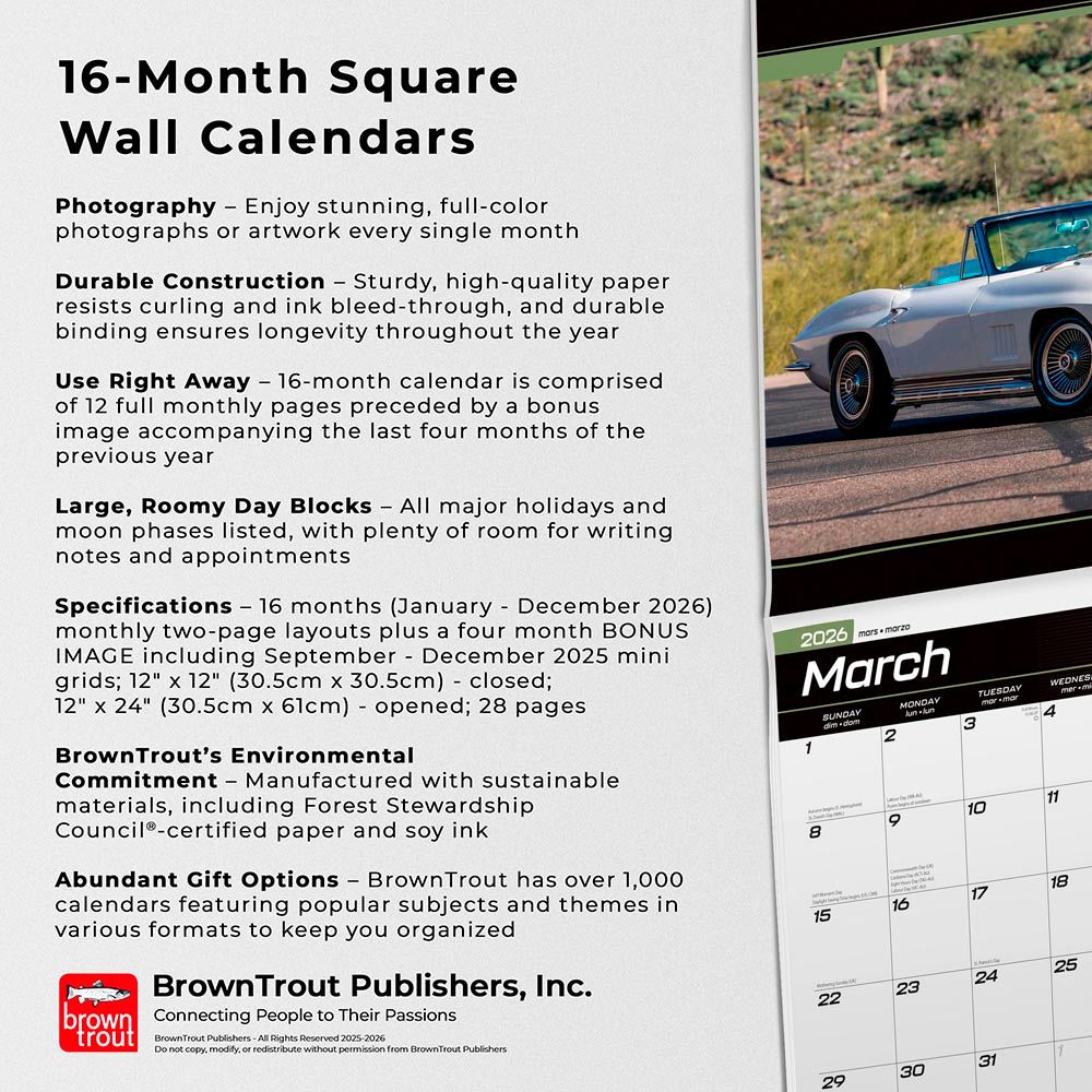 Corvette OFFICIAL | 2026 12 x 24 Inch (Hanging) Monthly Square Wall Calendar