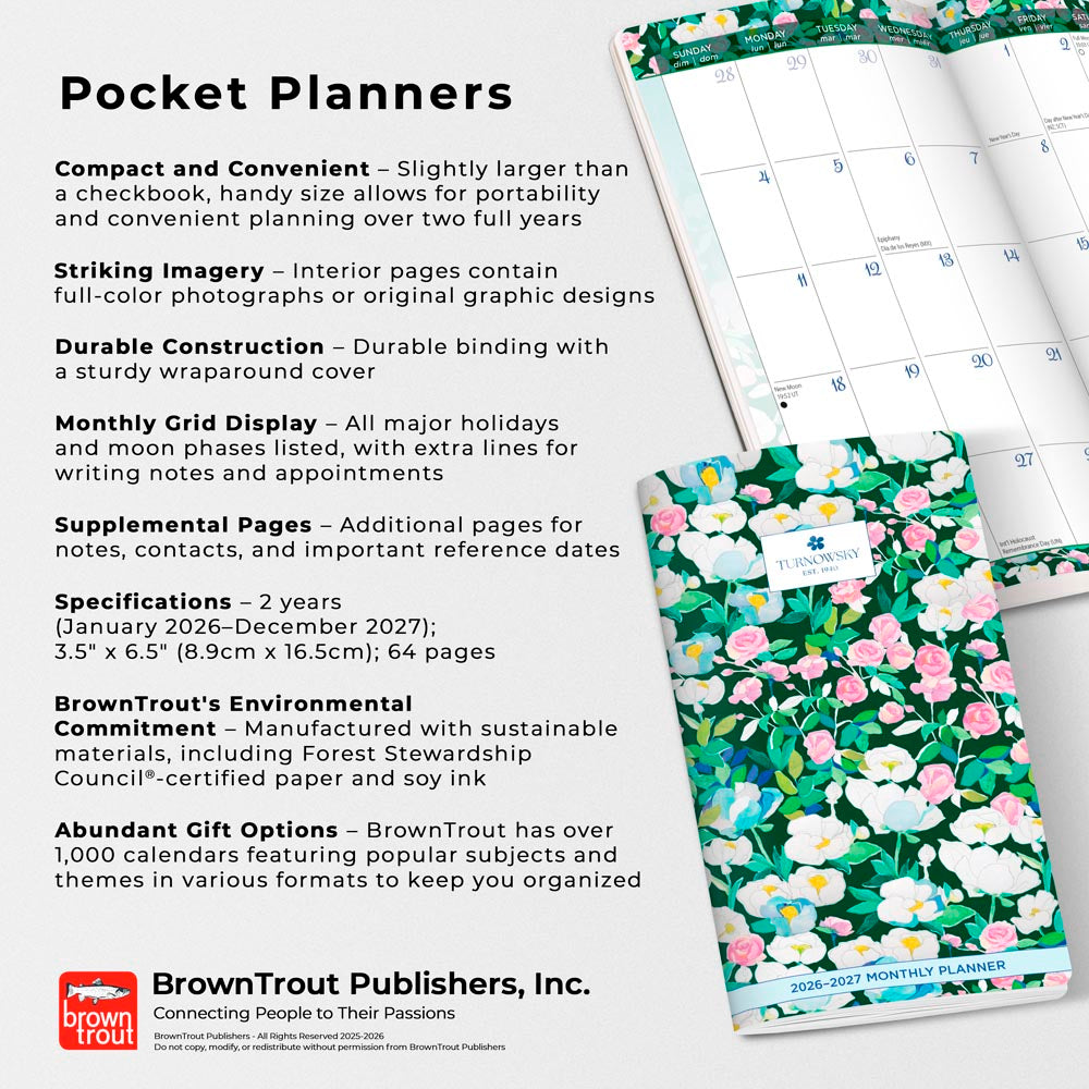 House of Turnowsky OFFICIAL | 2026-2027 3.5 x 6.5 Inch Two Year Monthly Pocket Planner Calendar | Foil Stamped Cover
