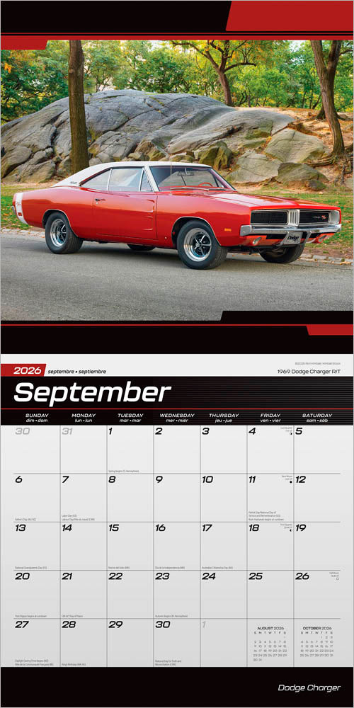 Dodge Charger OFFICIAL | 2026 12 x 24 Inch (Hanging) Monthly Square Wall Calendar | Foil Stamped Cover