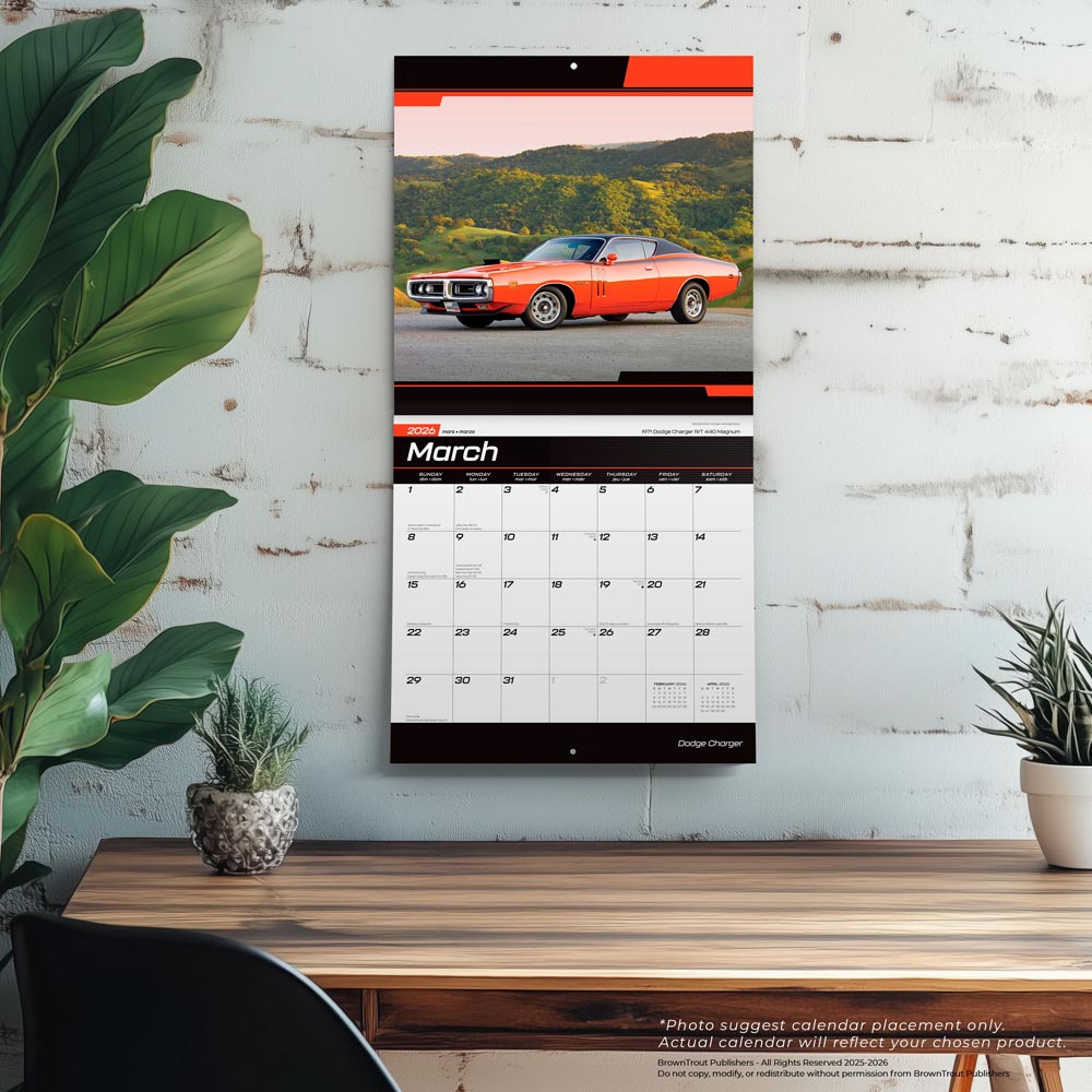 Dodge Charger OFFICIAL | 2026 12 x 24 Inch (Hanging) Monthly Square Wall Calendar | Foil Stamped Cover