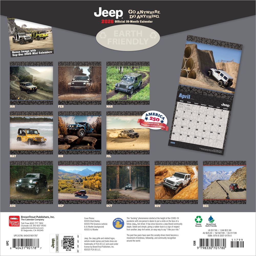 Jeep OFFICIAL | 2026 12 x 24 Inch (Hanging) Monthly Square Wall Calendar
