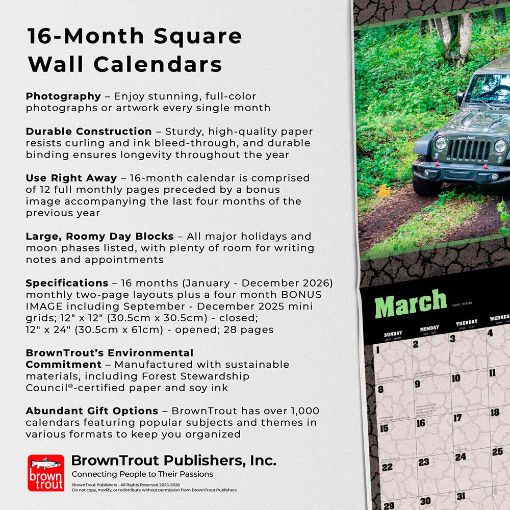 Jeep OFFICIAL | 2026 12 x 24 Inch (Hanging) Monthly Square Wall Calendar