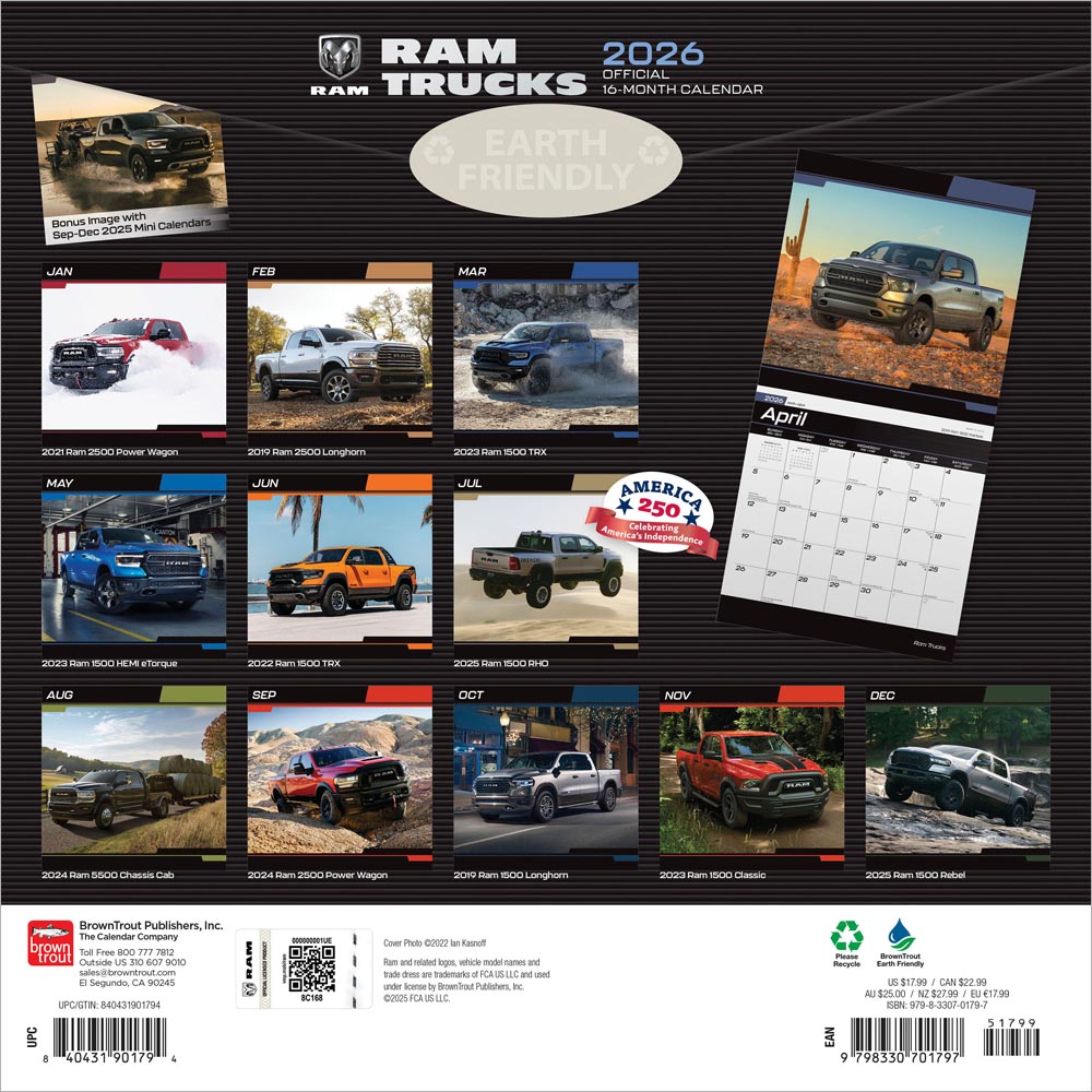 Ram Trucks OFFICIAL | 2026 12 x 24 Inch (Hanging) Monthly Square Wall Calendar | Foil Stamped Cover