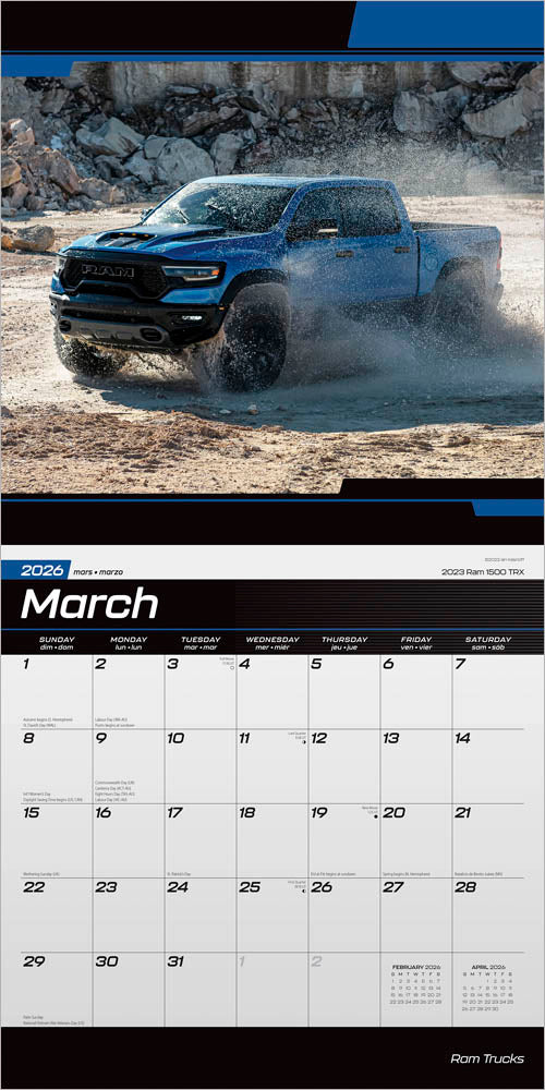 Ram Trucks OFFICIAL | 2026 12 x 24 Inch (Hanging) Monthly Square Wall Calendar | Foil Stamped Cover
