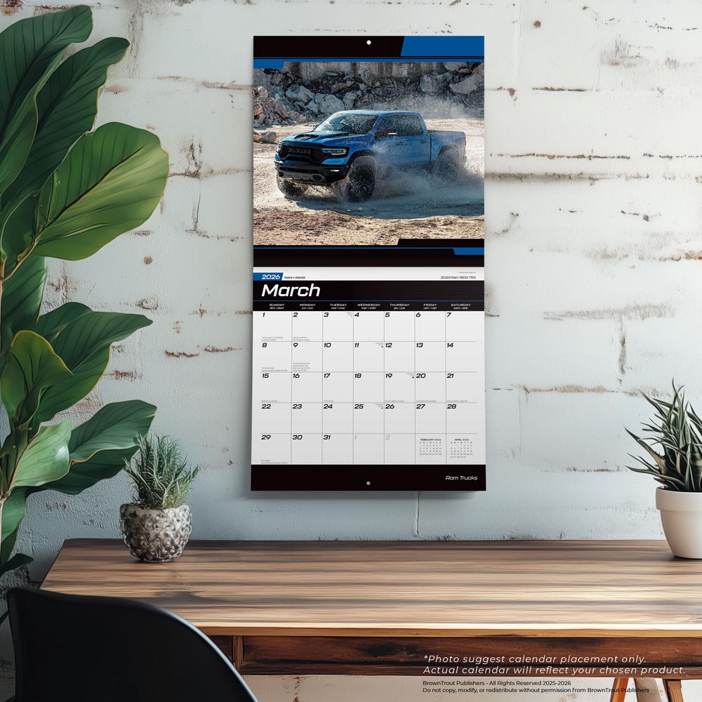 Ram Trucks OFFICIAL | 2026 12 x 24 Inch (Hanging) Monthly Square Wall Calendar | Foil Stamped Cover