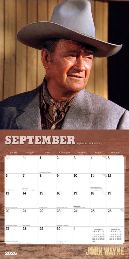 John Wayne OFFICIAL | 2026 12 x 24 Inch (Hanging) Monthly Square Wall Calendar | Foil Stamped Cover