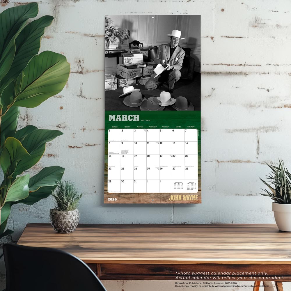 John Wayne OFFICIAL | 2026 12 x 24 Inch (Hanging) Monthly Square Wall Calendar | Foil Stamped Cover