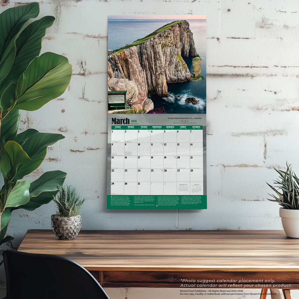 World's Toughest Golf Holes OFFICIAL | 2026 12 x 24 Inch (Hanging) Monthly Square Wall Calendar