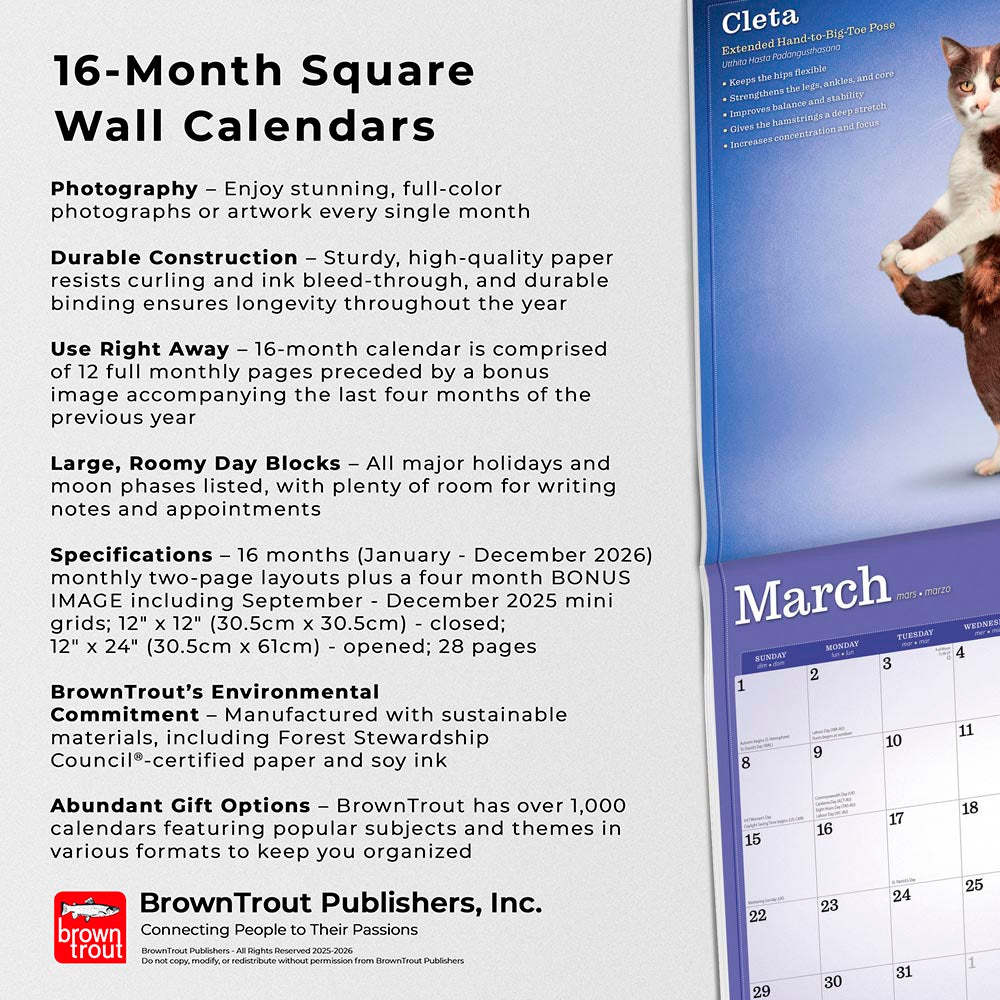 Yoga Cats OFFICIAL | 2026 12 x 24 Inch (Hanging) Monthly Square Wall Calendar