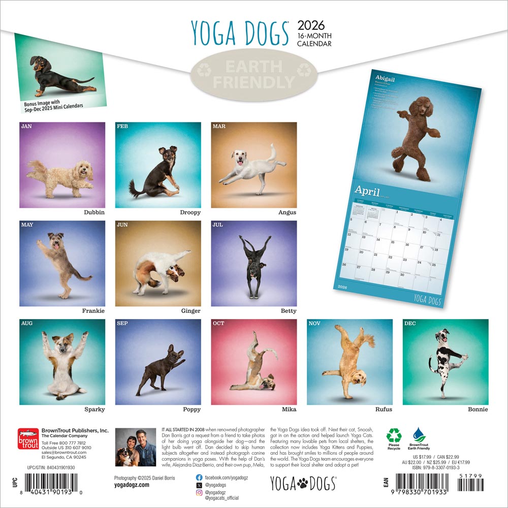 Yoga Dogs OFFICIAL | 2026 12 x 24 Inch (Hanging) Monthly Square Wall Calendar