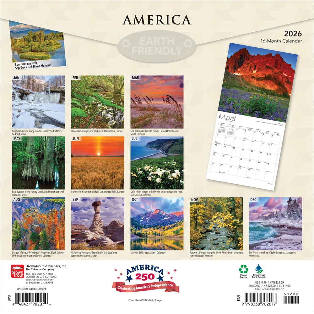 America | 2026 12 x 24 Inch (Hanging) Monthly Square Wall Calendar | Foil Stamped Cover